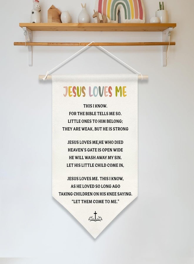ZTGDA Jesus Loves Me Canvas Wall Hanging Banner for Kids,Christian Bible Verse Poster with Wood Rod, Nursery Sunday School Decor, Religious Gift for Baby or Toddler, 11x16 Inch (KD11) - Image 5