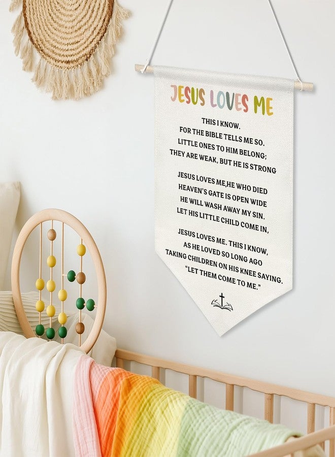 ZTGDA Jesus Loves Me Canvas Wall Hanging Banner for Kids,Christian Bible Verse Poster with Wood Rod, Nursery Sunday School Decor, Religious Gift for Baby or Toddler, 11x16 Inch (KD11) - Image 4