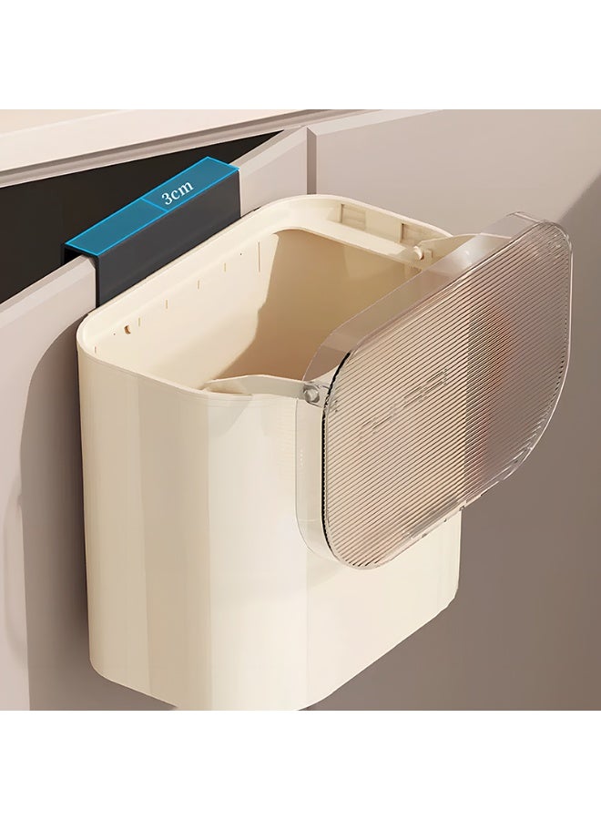 ايست من نون سلة سماد بلاستيكية للمطبخ للكونتر أو تحت الحوض، سلة قمامة صغيرة معلقة مع غطاء للمطبخ، الحمام، 26 × 16 × 19.5 سم، كريمي - Image 4