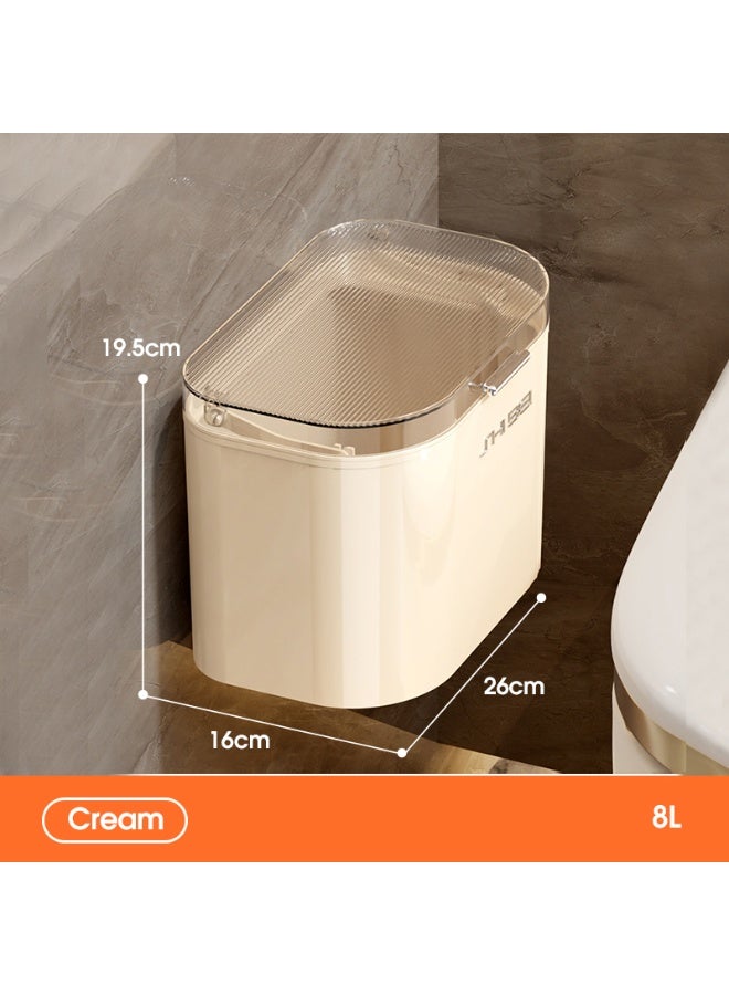 ايست من نون سلة سماد بلاستيكية للمطبخ للكونتر أو تحت الحوض، سلة قمامة صغيرة معلقة مع غطاء للمطبخ، الحمام، 26 × 16 × 19.5 سم، كريمي - Image 2