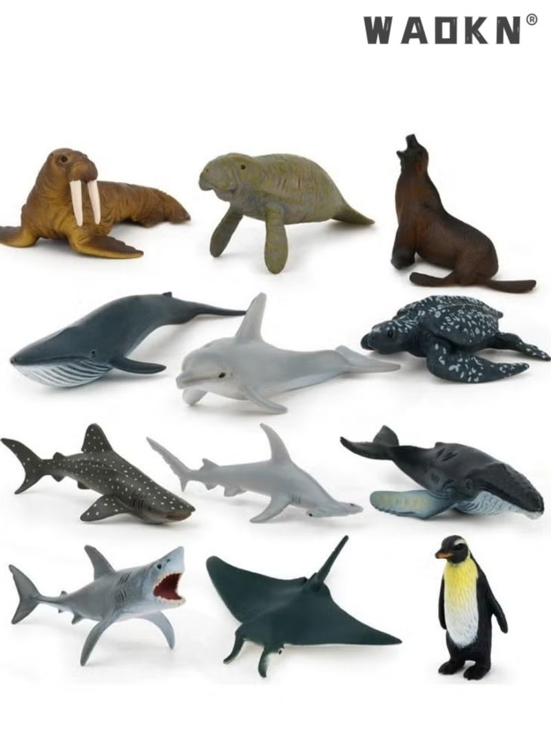 WAOKN 12 Small Animal Figurines Learning & Education Toys Plastic Realistic Sea Ocean Animal Figures Preschool Learning Activities Matching Game Science Toys with Cognitive Card Early Education Knowledge Learning Card for Kid - Image 2