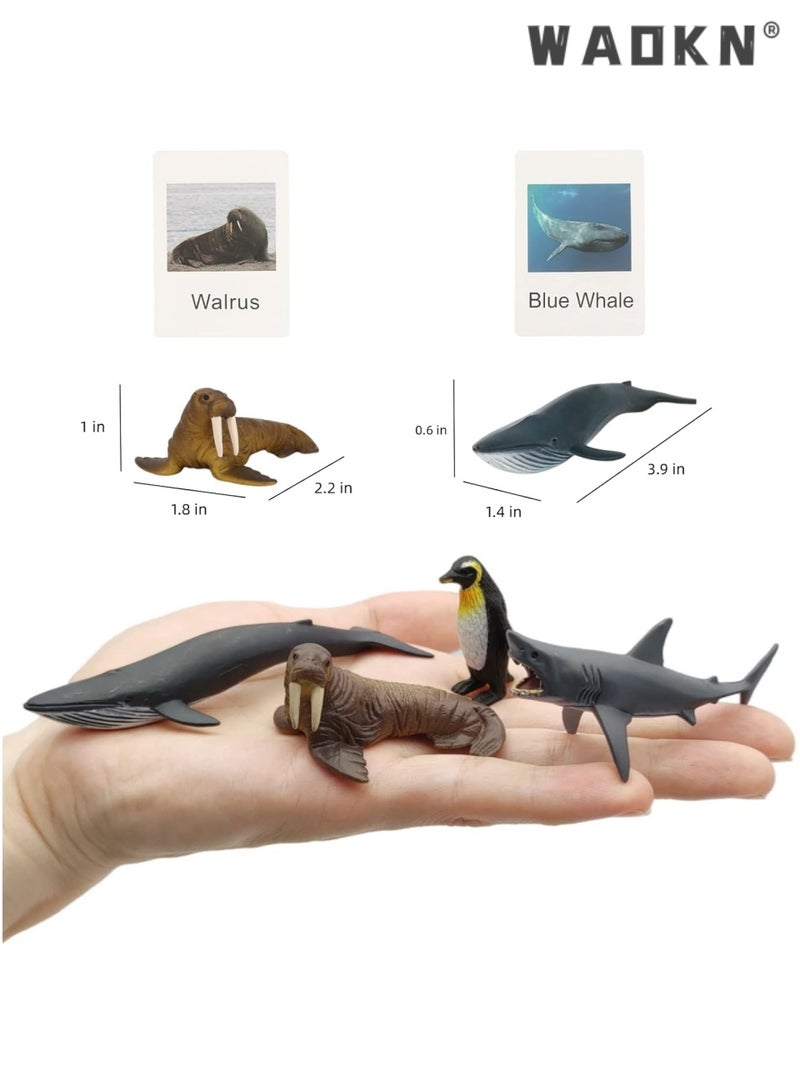 WAOKN 12 Small Animal Figurines Learning & Education Toys Plastic Realistic Sea Ocean Animal Figures Preschool Learning Activities Matching Game Science Toys with Cognitive Card Early Education Knowledge Learning Card for Kid - Image 3