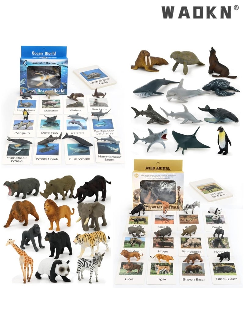 WAOKN 12 Small Animal Figurines Learning & Education Toys Plastic Realistic Sea Ocean Animal Figures Preschool Learning Activities Matching Game Science Toys with Cognitive Card Early Education Knowledge Learning Card for Kid - Image 4