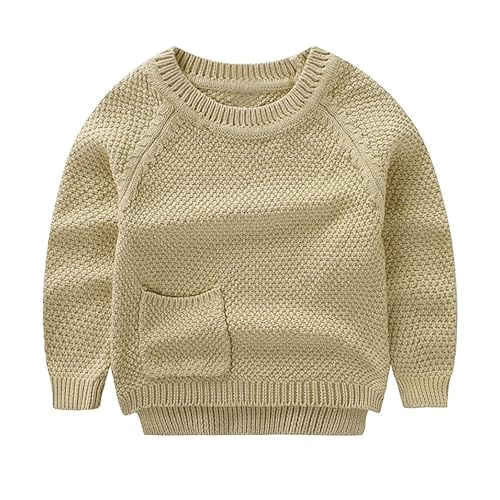 Peecabe Toddler Baby Girl Boy Cable Knit Sweater Cotton Infant Pullover Crewneck Long Sleeve Sweatshirt Fall Winter (2T, Khaki) - Image 1