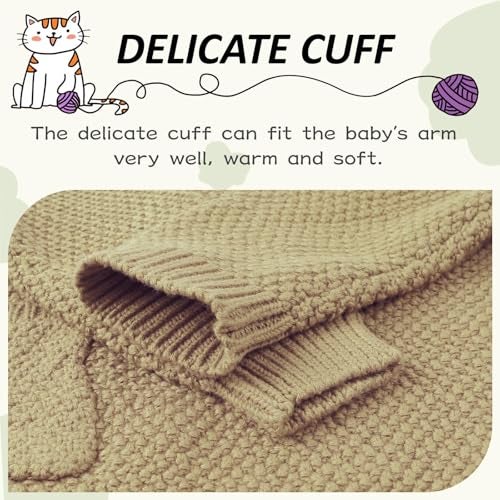 Peecabe Toddler Baby Girl Boy Cable Knit Sweater Cotton Infant Pullover Crewneck Long Sleeve Sweatshirt Fall Winter (2T, Khaki) - Image 4