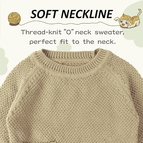 Peecabe Toddler Baby Girl Boy Cable Knit Sweater Cotton Infant Pullover Crewneck Long Sleeve Sweatshirt Fall Winter (2T, Khaki) - Image 3