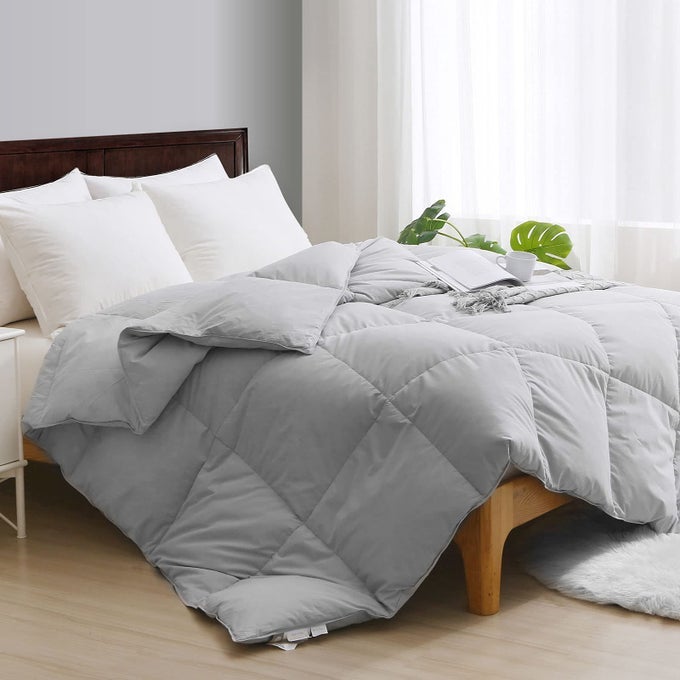 GRAY FEATHER DOWN FIBER COMFORTER CALIFORNIA KING ORGANIC ALLSEASONS DUVET INSERT 100 COTTON AND DOWN FIBER FEATHER QUILTED MEDIUM WARM BED COMFORTER 104X96 CLOUD GREY