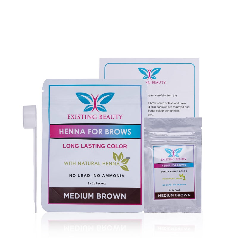 Existing Beauty Medium Brown Eyebrow Henna Tint for Eyebrow Color- Professional Henna Brow Kit Including Use Instructions and Mixing Bowl 3x 1g Packets Brow Dye by Existing Beauty - Image 1