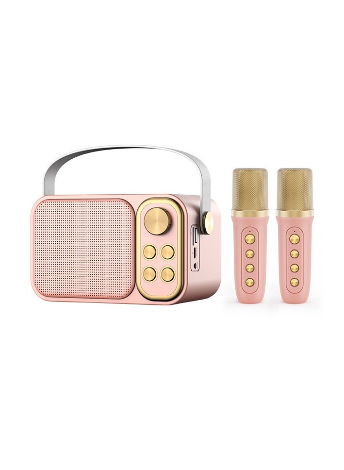 Karaoke Bluetooth Speaker with 2 Wireless Mic,Mini Portable Bluetooth Speaker with Microphone,Colorful Ambient Light for Family Gatherings and Entertainment 