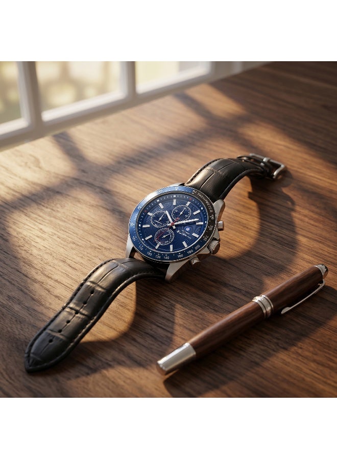 Ben Sherman Winchester Blue Dial Black Genuine Leather Strap Chronograph Watch for Men, 43.2mm - Image 4