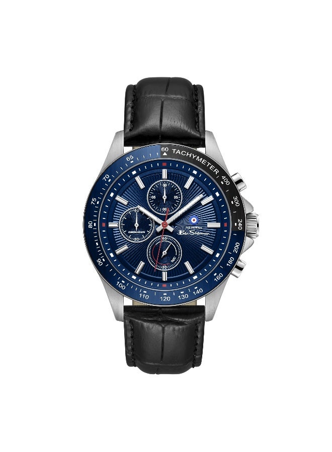 Ben Sherman Winchester Blue Dial Black Genuine Leather Strap Chronograph Watch for Men, 43.2mm - Image 1