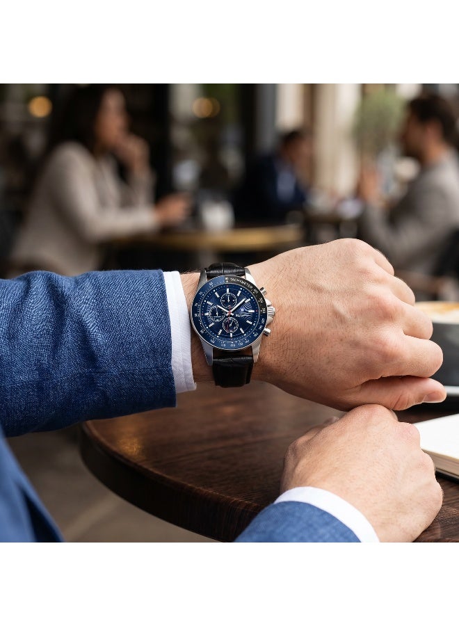 Ben Sherman Winchester Blue Dial Black Genuine Leather Strap Chronograph Watch for Men, 43.2mm - Image 5