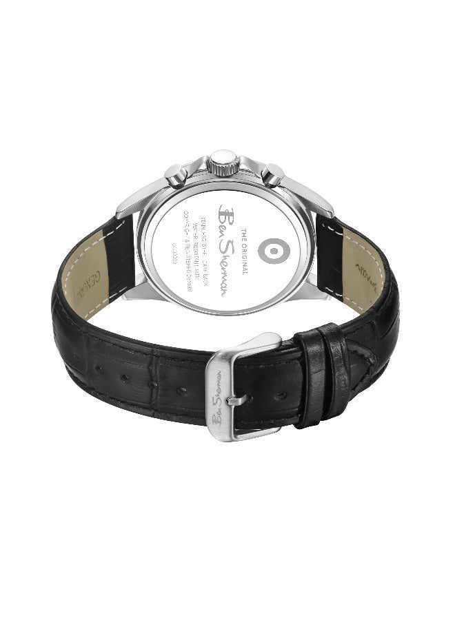 Ben Sherman Winchester Blue Dial Black Genuine Leather Strap Chronograph Watch for Men, 43.2mm - Image 3