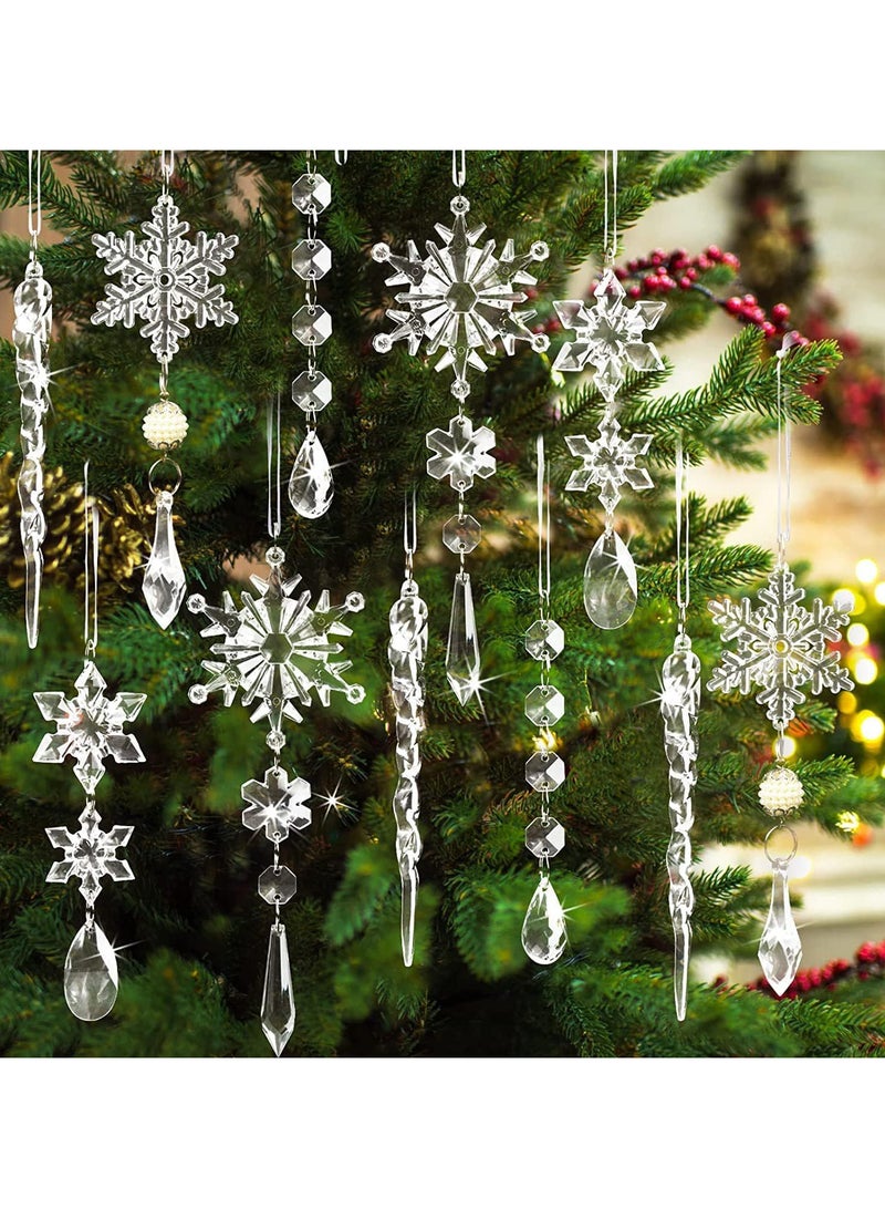 AUTOYSUR 1 عبوة/10 قطع زينة شجرة عيد الميلاد مصنوعة من الاكريليك على شكل أنهار جليدية، معلقات شفافة لشجرة عيد الميلاد لزينة عيد الميلاد في موضوع الثلج والثلج للحفلات - Image 1