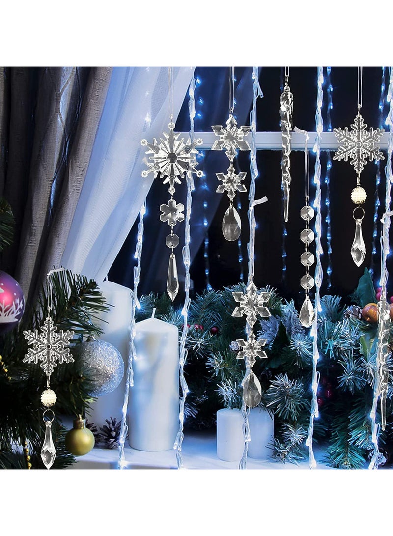 AUTOYSUR 1 عبوة/10 قطع زينة شجرة عيد الميلاد مصنوعة من الاكريليك على شكل أنهار جليدية، معلقات شفافة لشجرة عيد الميلاد لزينة عيد الميلاد في موضوع الثلج والثلج للحفلات - Image 4