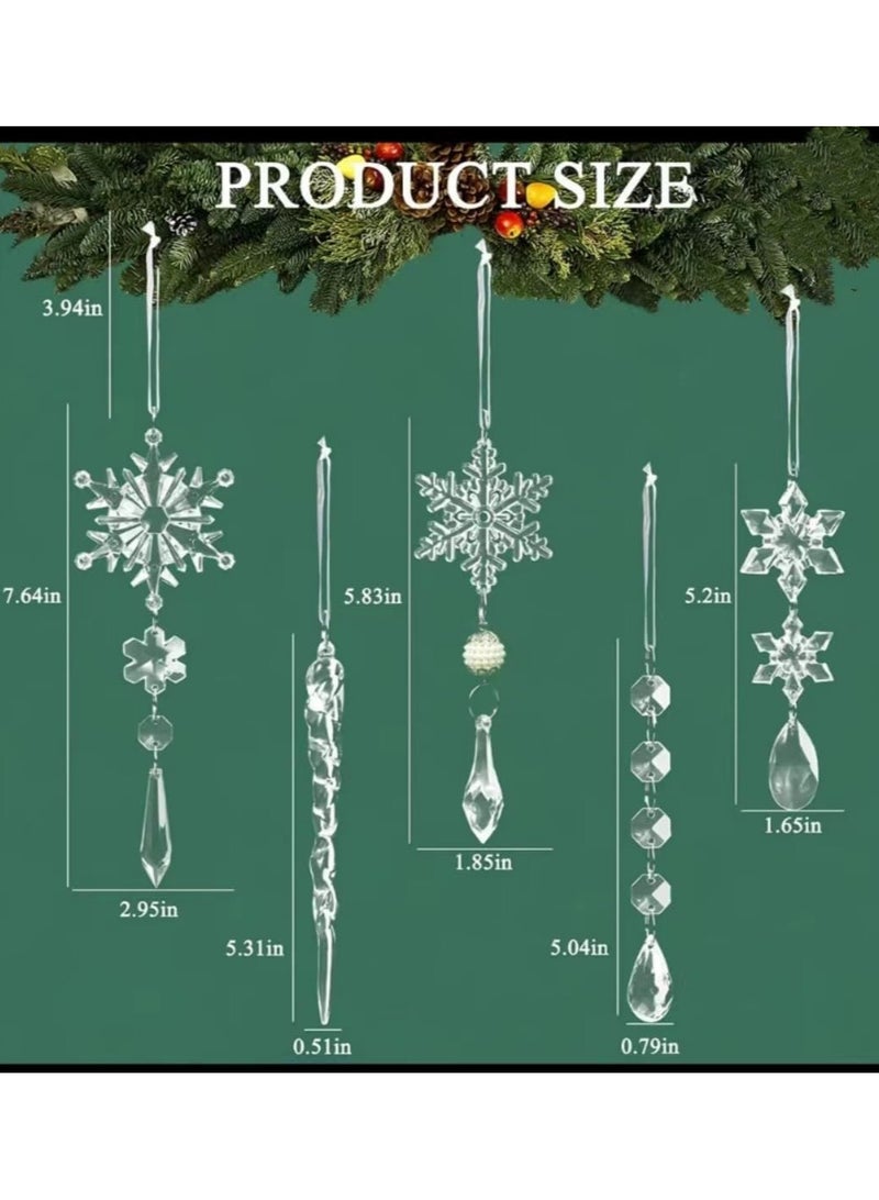 AUTOYSUR 1 عبوة/10 قطع زينة شجرة عيد الميلاد مصنوعة من الاكريليك على شكل أنهار جليدية، معلقات شفافة لشجرة عيد الميلاد لزينة عيد الميلاد في موضوع الثلج والثلج للحفلات - Image 5
