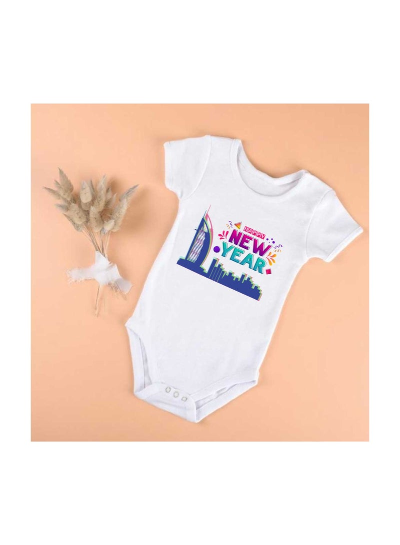 Happy New Year In Dubai With This Soft Cotton Baby Short Sleeve Onesie-Baby Bodysuit For New Year's Dubai-Baby's New Year's Outfit - Image 3