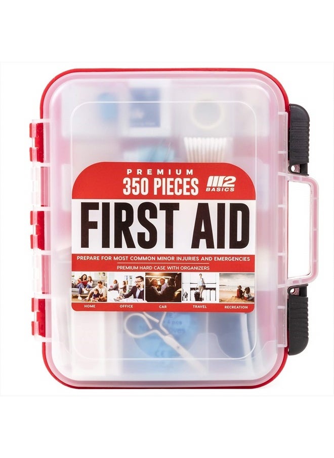 M2 BASICS Professional 350 Piece Emergency First Aid Kit | Business & Home Medical Supplies | Hard Case, Dual Layer, Wall Mountable | Office, Car, School, Camping, Hunting, Sports  - Image 1