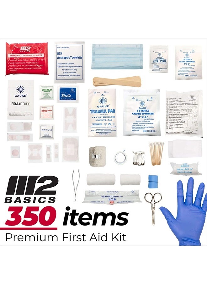 M2 BASICS Professional 350 Piece Emergency First Aid Kit | Business & Home Medical Supplies | Hard Case, Dual Layer, Wall Mountable | Office, Car, School, Camping, Hunting, Sports  - Image 3