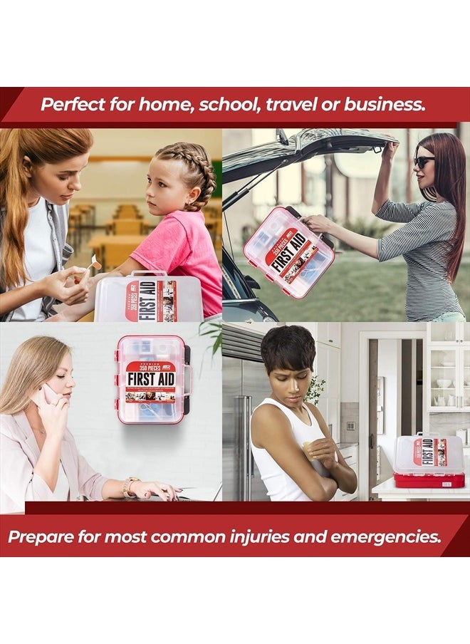 M2 BASICS Professional 350 Piece Emergency First Aid Kit | Business & Home Medical Supplies | Hard Case, Dual Layer, Wall Mountable | Office, Car, School, Camping, Hunting, Sports  - Image 2