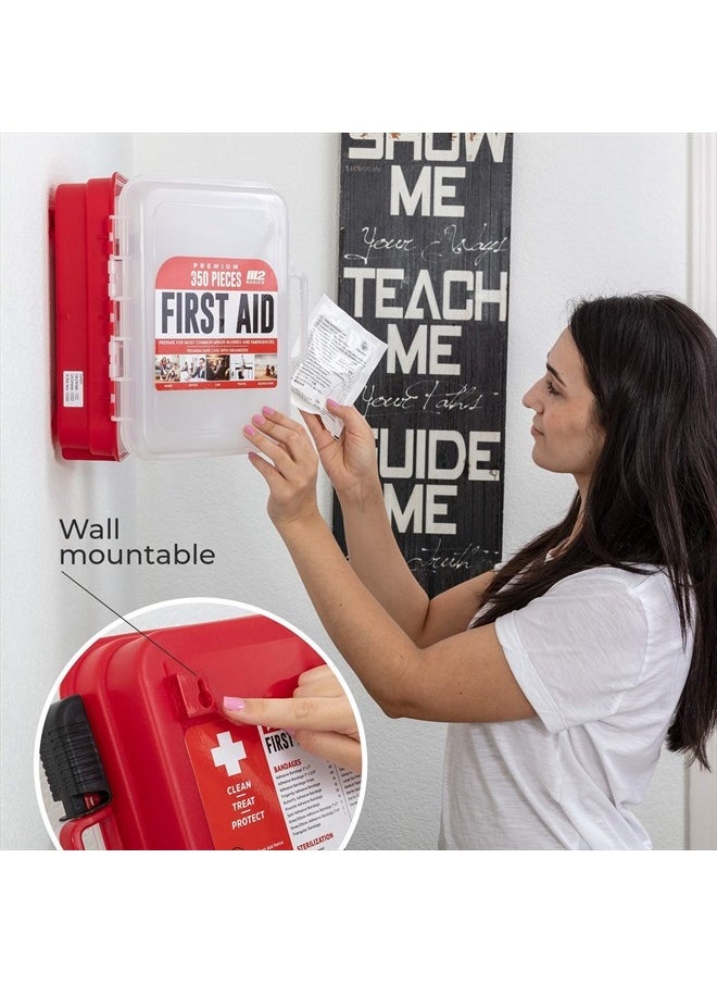 M2 BASICS Professional 350 Piece Emergency First Aid Kit | Business & Home Medical Supplies | Hard Case, Dual Layer, Wall Mountable | Office, Car, School, Camping, Hunting, Sports  - Image 4