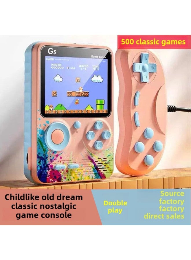 Classic G 5 500 In 1 Handheld Game Machine Double Childhood Nostalgia Children's Puzzle Game Colorful Color Matching-Product Color:500 In 1 Doubles-Model:[lotus Root Pink] G5 Game Console  - Image 2