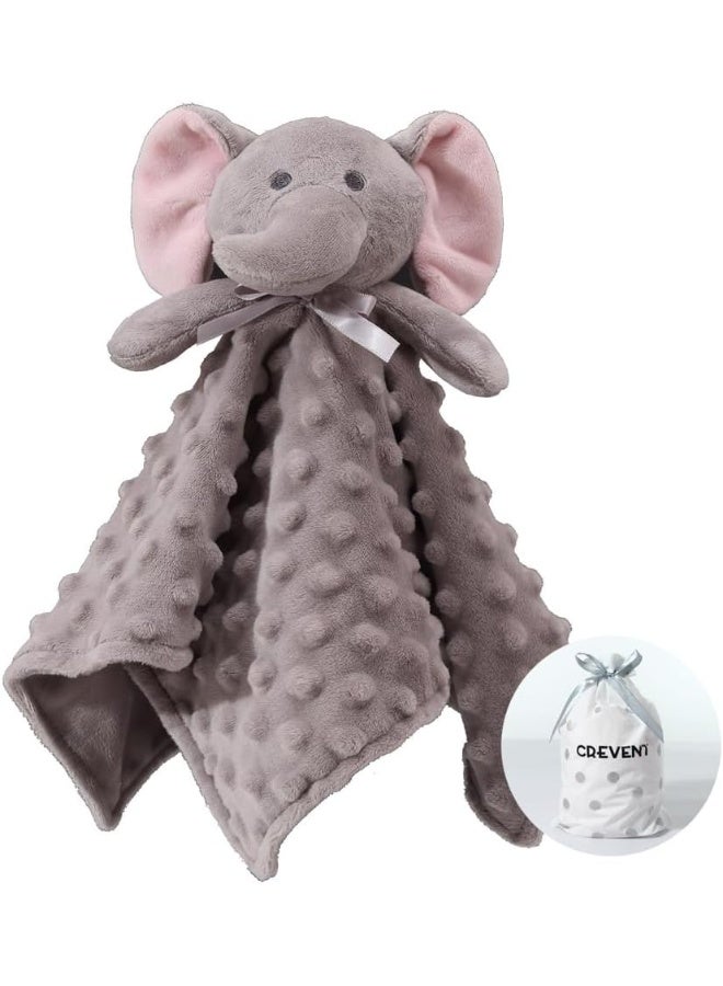 CREVENT Cozy Plush Baby Security Blanket Loveys for Baby Boys and Girls, Minky Dot Front + Sherpa Backing with Animal Face (Grey Elephant) - Image 1