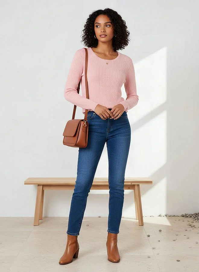 2Xtremz 2Xtremz Slim Fit Textured Round Neck Tricot Sweater