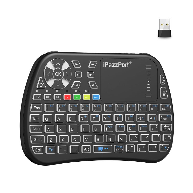 iPazzPort Bluetooth Mini Keyboard with Touchpad, 2.4G Mini Wireless Keyboard and Mouse with IR Learning Support, Cyclic RGB Backlit, Rechargeable for PC, Smart TV, Laptop, Android TV Box Type-C - Image 1