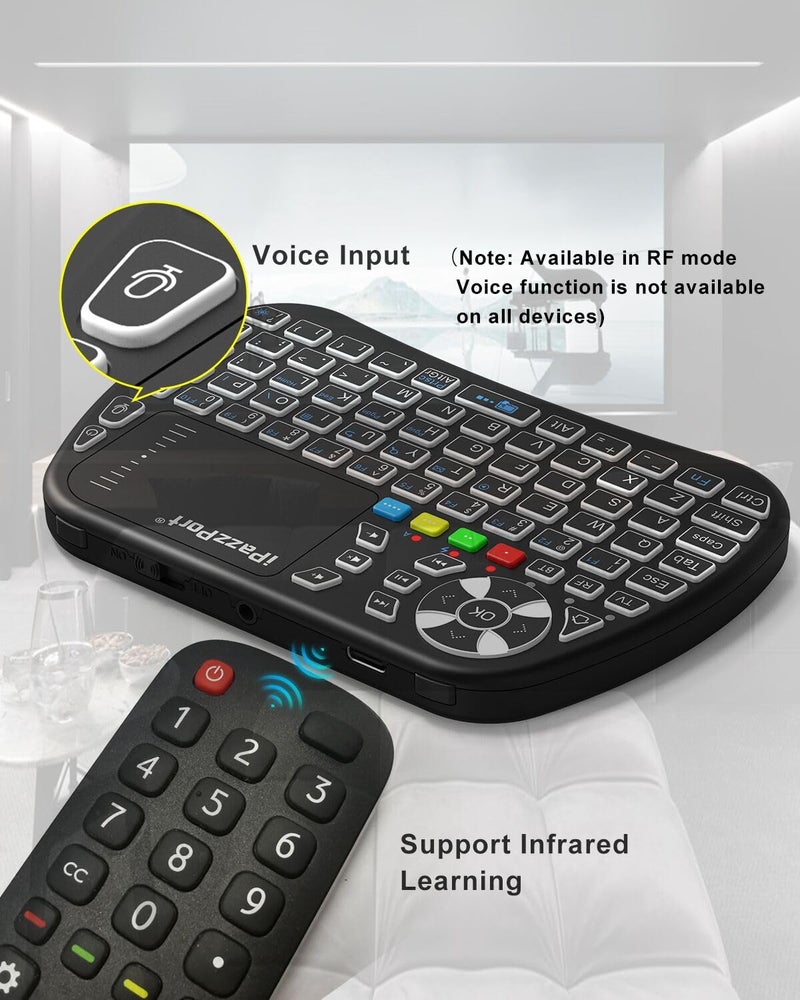 iPazzPort Bluetooth Mini Keyboard with Touchpad, 2.4G Mini Wireless Keyboard and Mouse with IR Learning Support, Cyclic RGB Backlit, Rechargeable for PC, Smart TV, Laptop, Android TV Box Type-C - Image 5