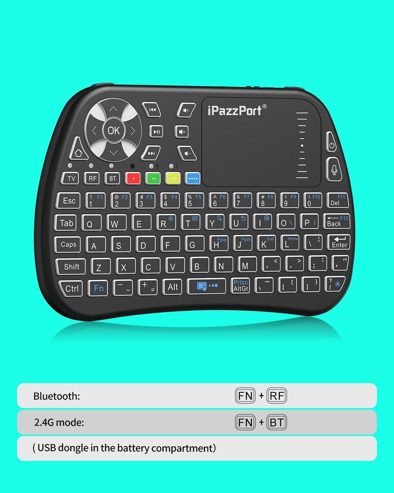iPazzPort Bluetooth Mini Keyboard with Touchpad, 2.4G Mini Wireless Keyboard and Mouse with IR Learning Support, Cyclic RGB Backlit, Rechargeable for PC, Smart TV, Laptop, Android TV Box Type-C - Image 2