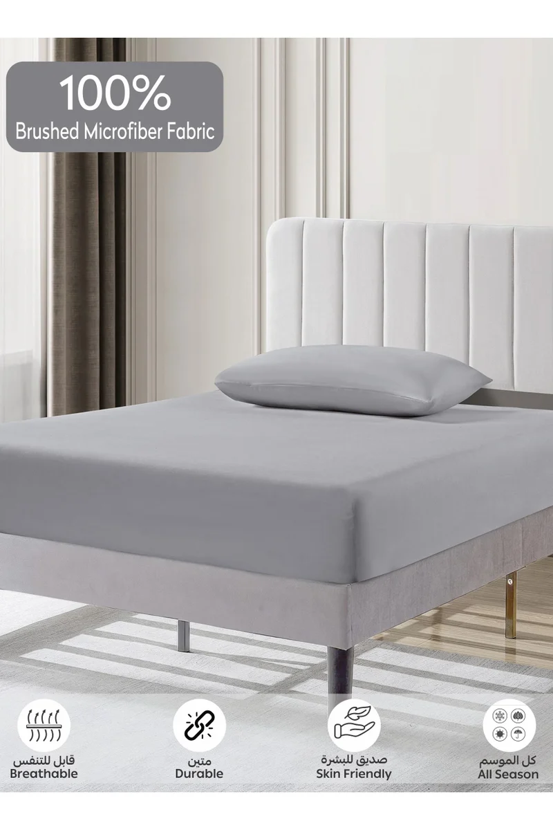 دوناتيلا Bedding Fitted Sheet - Fits 120x200 Cm For Single Bed - 2 Pcs (1 Fitted Sheet and 2 Pillowcases) - 35 Cm Deep Pocket - Solid Bed Sheet