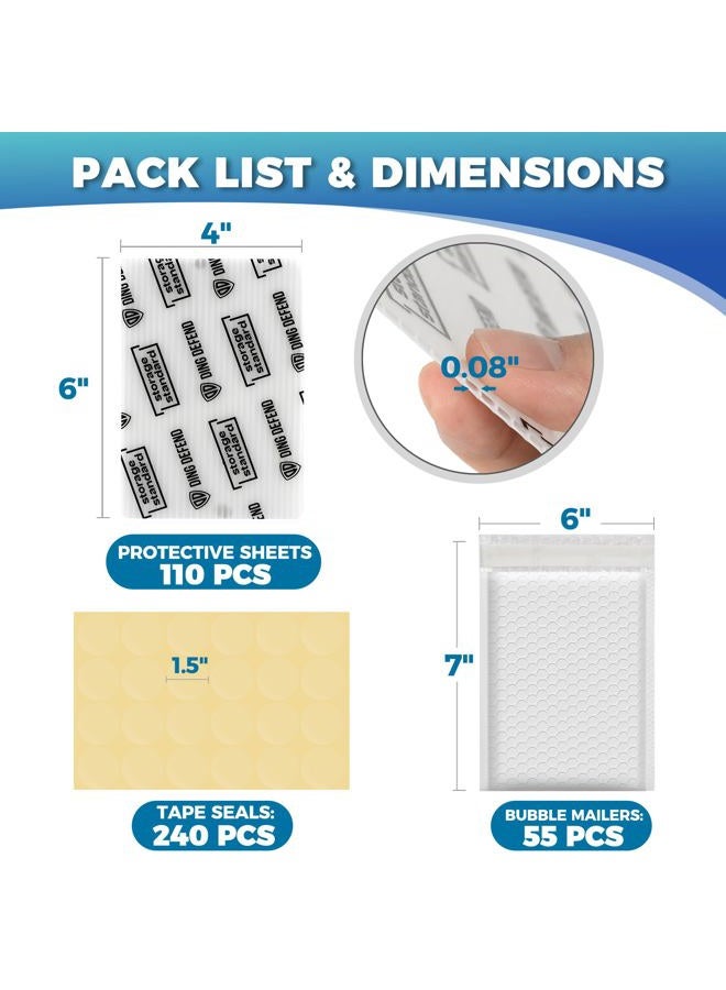 Storage Standard Ding Defend Card Shipping Kit Envelope Bubble Mailers - Includes 110 4'' x 6'' Semi-Transparent Small Padded Envelopes/Protectors, 55 Small Bubble Mailers, 240 Tape Seals for Collectible Cards & Slabs - Image 4