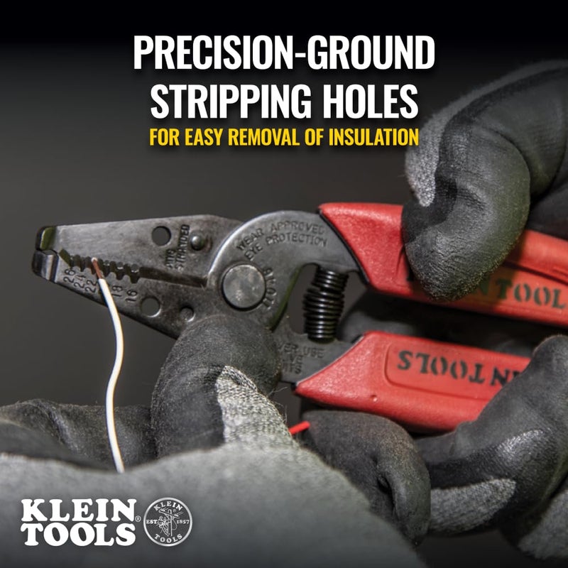 Klein Tools 11046 Wire Stripper, Wire Cutter for 16-26 AWG Stranded wire, Compact Nose with Precision-ground Stripping Holes, Made in USA - Image 4