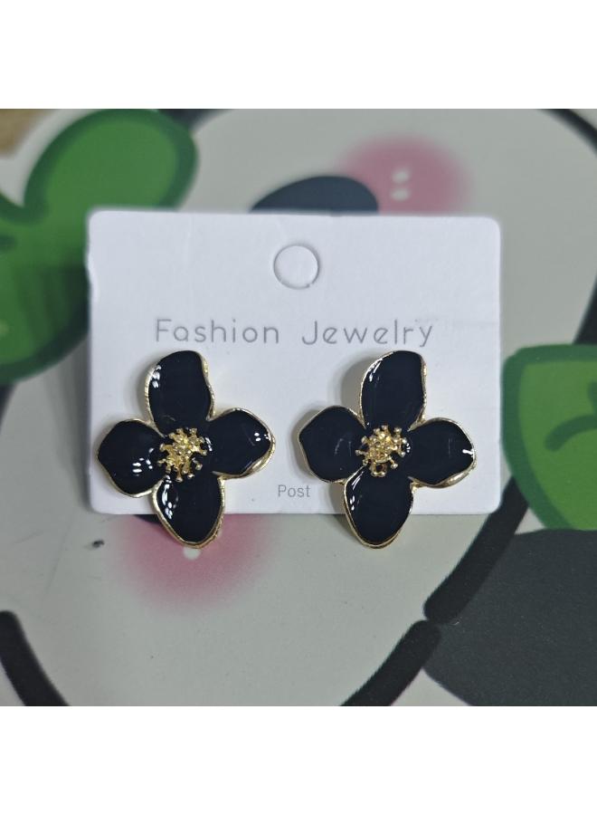 French Fashion Lois Flower French Retro Hong Kong Style Glaze Red Flower Earrings Three-dimensional Small Flower Ear Jewelry