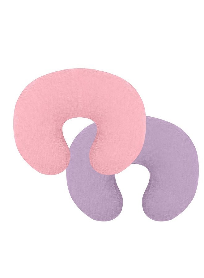 Pro Goleem Muslin Nursing Pillow Cover Soft Breathable Cotton Feeding Pillow Slipcover For Breastfeeding Moms Fits Standard Infant Nursing Pillow For Boys And Girls 2 Pack (Pink＆Purple) - Image 1