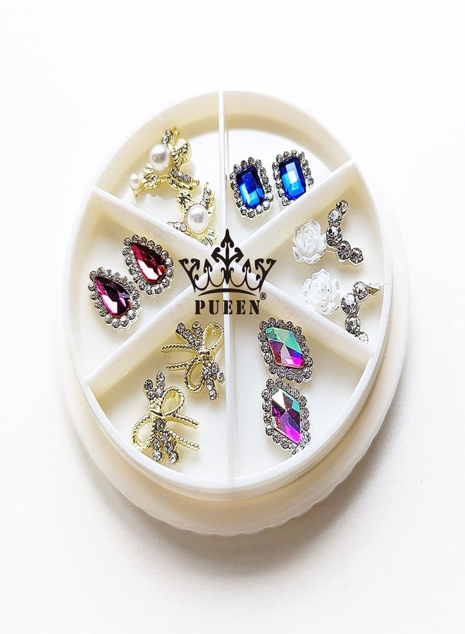 PUEEN 3D Nail Charms Wheel of 12pcs Resin & Alloy Rhinestones Nail Art Decoration Bow Flower DIY for Nails & Cell Phones (Style A) - BH001051 - Image 2