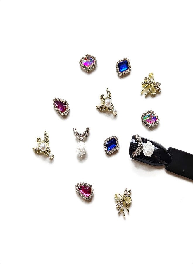 PUEEN 3D Nail Charms Wheel of 12pcs Resin & Alloy Rhinestones Nail Art Decoration Bow Flower DIY for Nails & Cell Phones (Style A) - BH001051 - Image 3