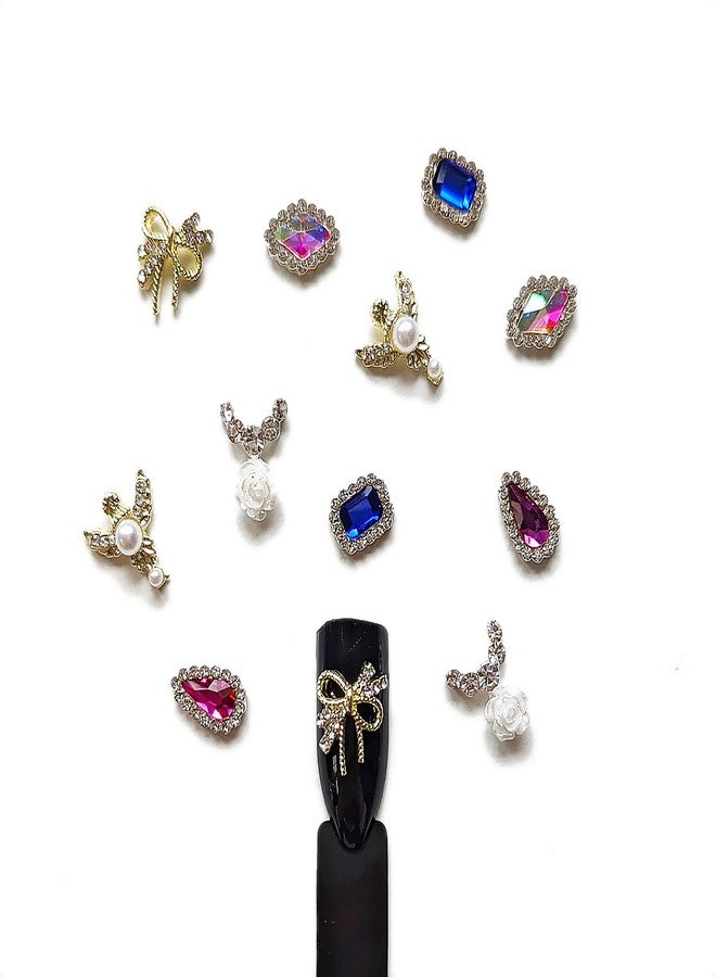 PUEEN 3D Nail Charms Wheel of 12pcs Resin & Alloy Rhinestones Nail Art Decoration Bow Flower DIY for Nails & Cell Phones (Style A) - BH001051 - Image 1