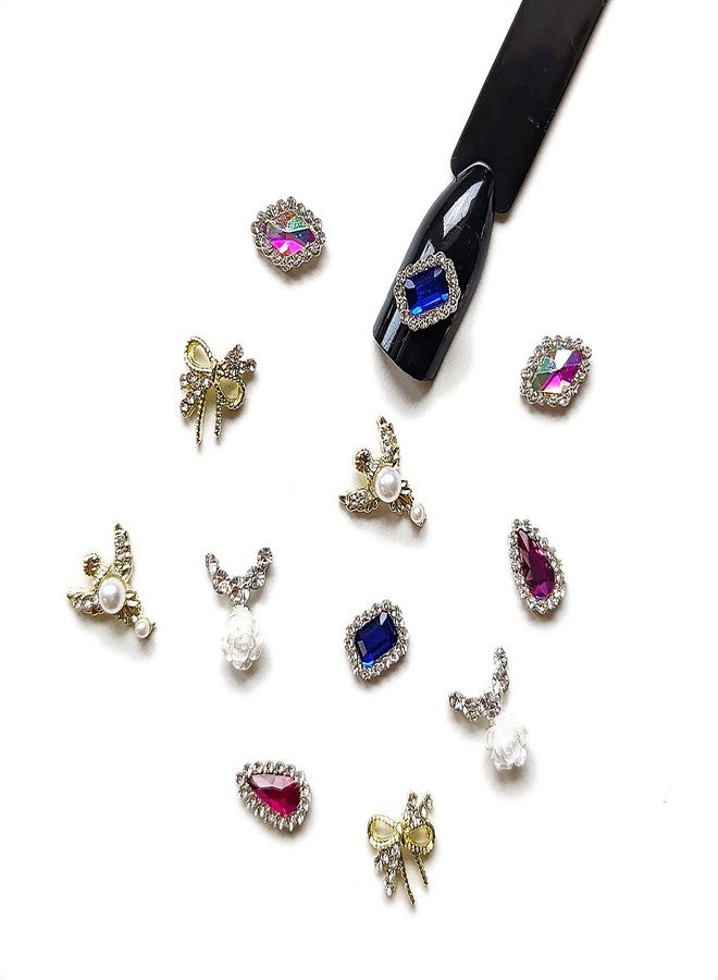 PUEEN 3D Nail Charms Wheel of 12pcs Resin & Alloy Rhinestones Nail Art Decoration Bow Flower DIY for Nails & Cell Phones (Style A) - BH001051 - Image 4