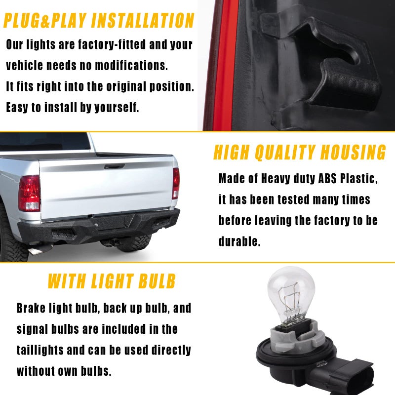 Boine Right Side Tail Light Compatible With 2009-2018 Dodge Ram 1500 2500 3500 - Bulb Included (Right Passenger Side) - Image 3