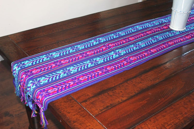 Del Mex Woven Rebozo Style Mexican Table Runner Scarf (Purple) - Image 2