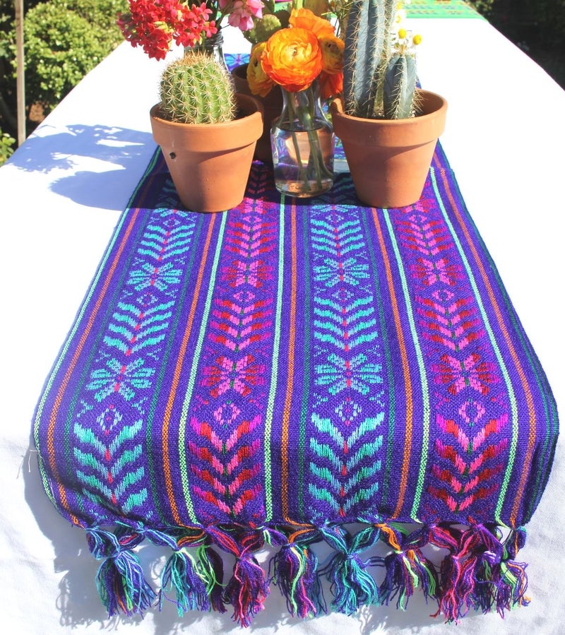 Del Mex Woven Rebozo Style Mexican Table Runner Scarf (Purple) - Image 3