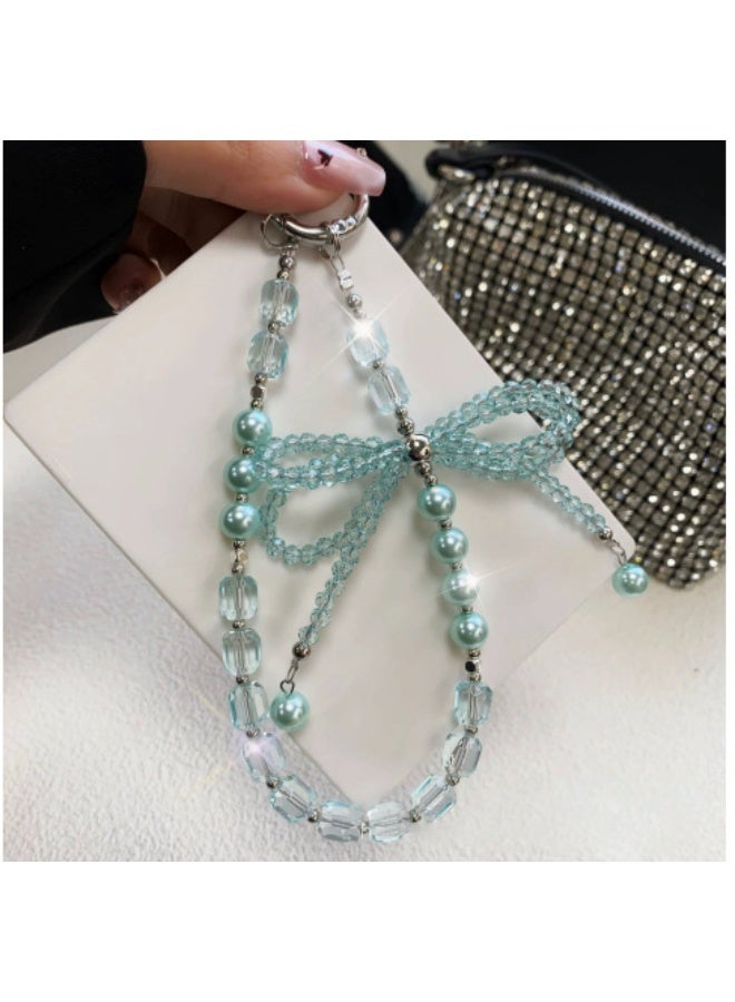 NIBEMINENT Beaded Phone Lanyard, Anti Lost Removable Wrist Strap, Crystal Bow Bracelet Pendant, Phone Keychain Lanyard,Green