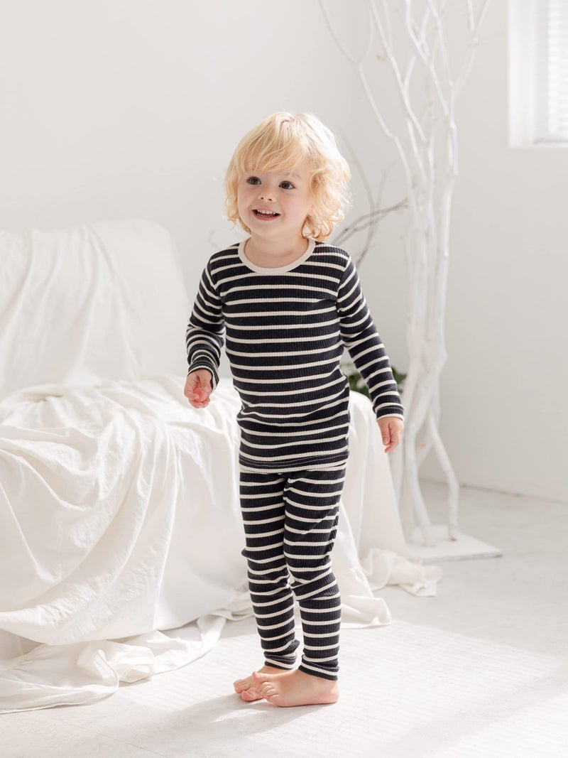 AVAUMA Baby Boys Girls Pajama Set 6M-7T Kids Cute Toddler Snug fit Pjs Cotton Sleepwear (Stripe_Charcoal Large) - Image 3