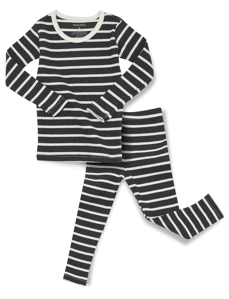 AVAUMA Baby Boys Girls Pajama Set 6M-7T Kids Cute Toddler Snug fit Pjs Cotton Sleepwear (Stripe_Charcoal Large) - Image 1