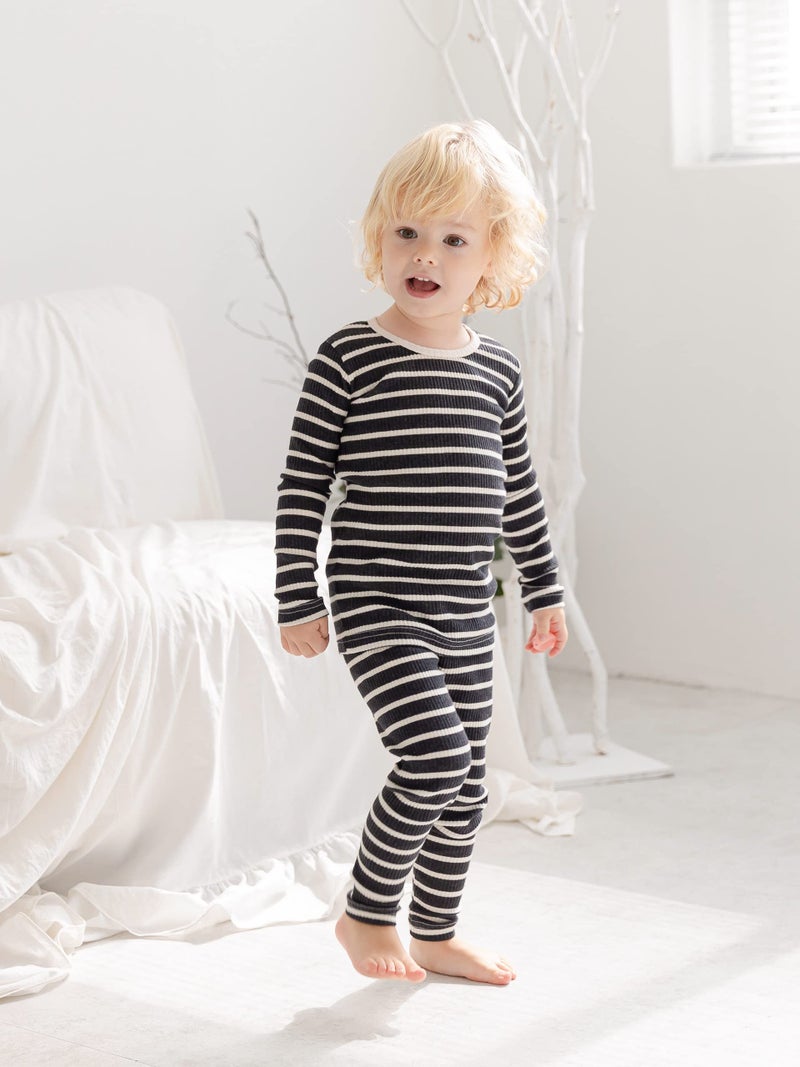 AVAUMA Baby Boys Girls Pajama Set 6M-7T Kids Cute Toddler Snug fit Pjs Cotton Sleepwear (Stripe_Charcoal Large) - Image 2