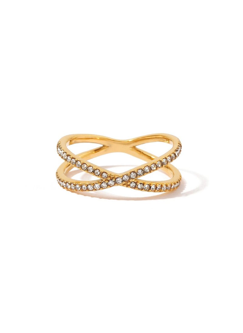 NIBEMINENT Women's Fashion Statement X Ring Diamond Simulated Cross Ring in 14K Gold Plating  - Image 1