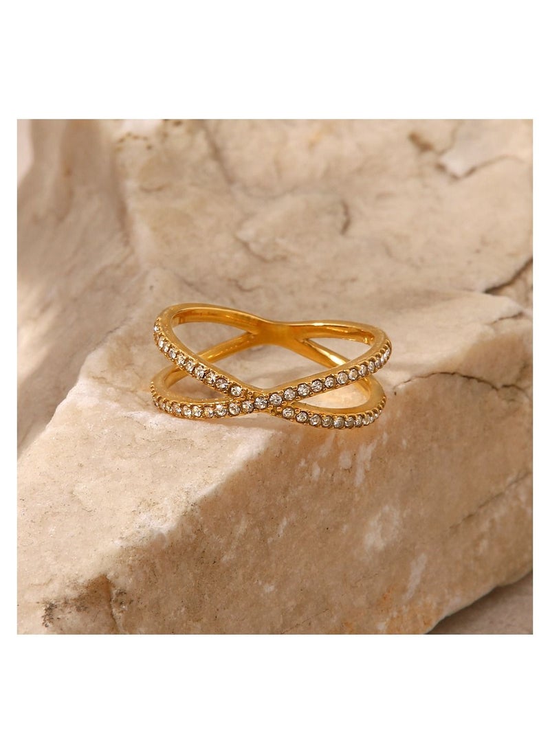 NIBEMINENT Women's Fashion Statement X Ring Diamond Simulated Cross Ring in 14K Gold Plating  - Image 2