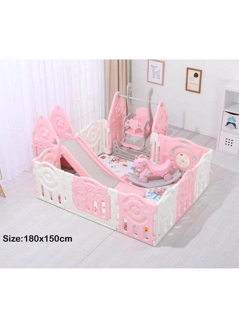 RBWTOYS RBW 5 in 1 Multi-function Playing Set, 5 In 1 Playpen & Fence,  Slide, Swing, Seesaw, Play Mat including All Kind of Kids Activities, Comfortable Slide for Baby Safety, Size:180x150x60cm  - Image 1